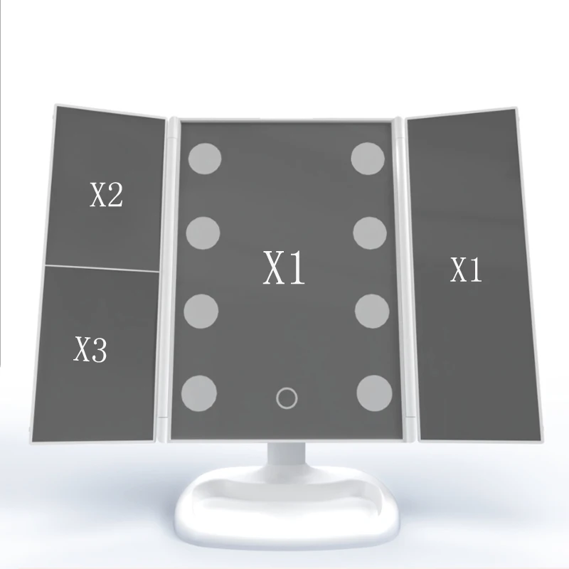 8 LED сенсорный экран 3 складки макияж зеркало 2X 3X увеличительное стекло компактное