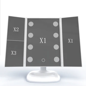 

8 LED Light Touch Screen 3 Folds Makeup Mirror 2X 3X Magnifying Glass Compact Vanity Mirror Flexible Cosmetics Mirrors