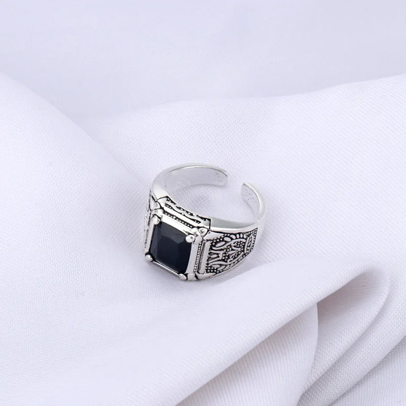 925 Sterling Silver Retro Black Crystal Men Ring Original Jewelry For Man Christmas Gift Never Fade silver rings silver ring
