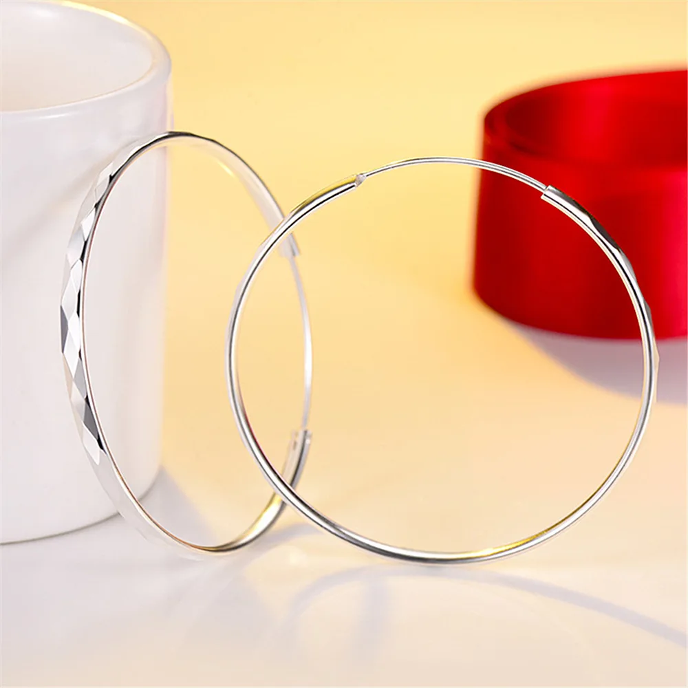 New 925 Sterling Silver Earrings Rhombus Pattern Fashion Big Earrings Dress Women Jewelry Gifts - Image 4