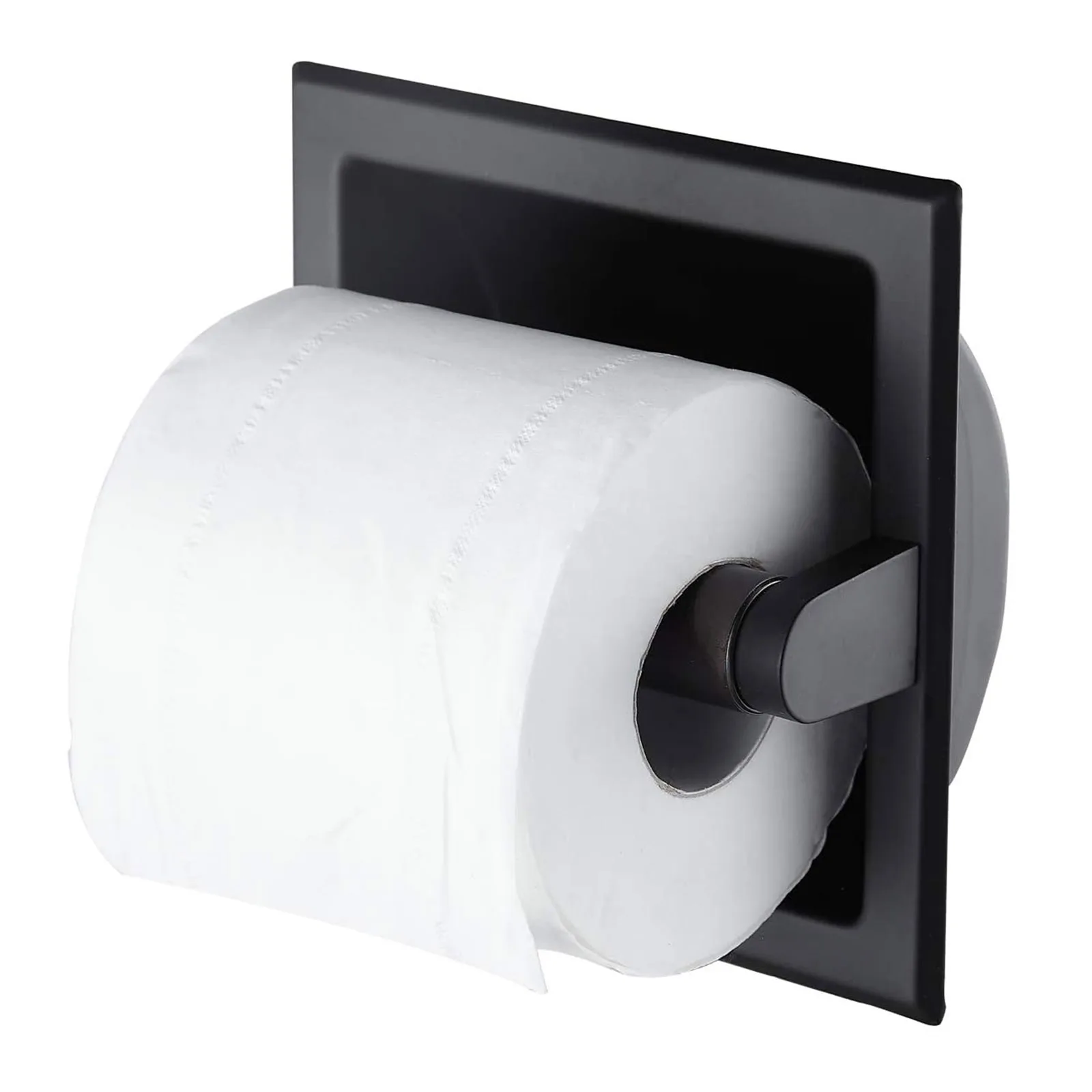 Black Recessed Toilet/Tissue Paper Holder Wall Mounted Rack Storage All Metal 