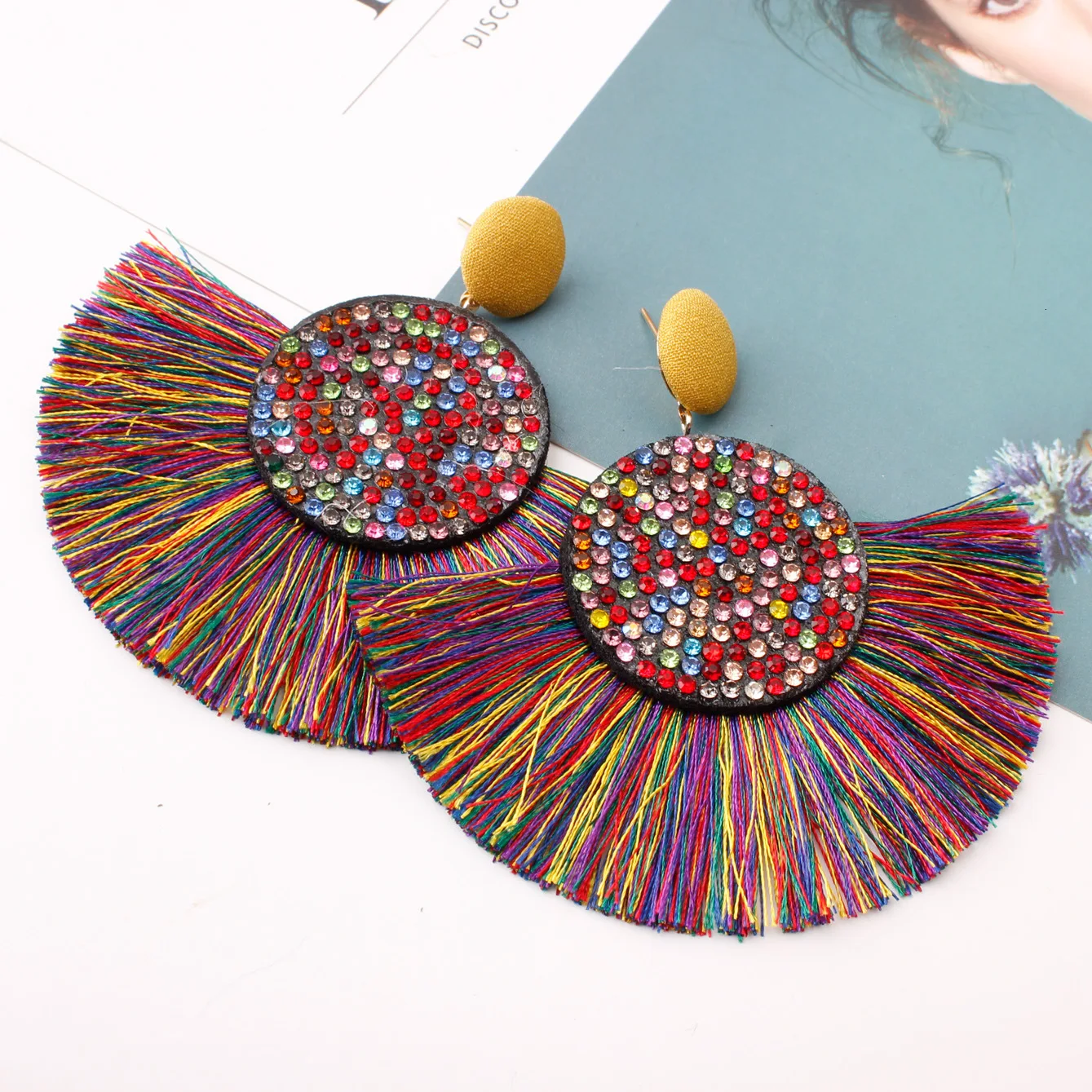 Мода Boho кисточкой винтажные эффектные Висячие серьги для женщин черный красный желтый большие висячие бахромы индийские сережки ювелирные изделия