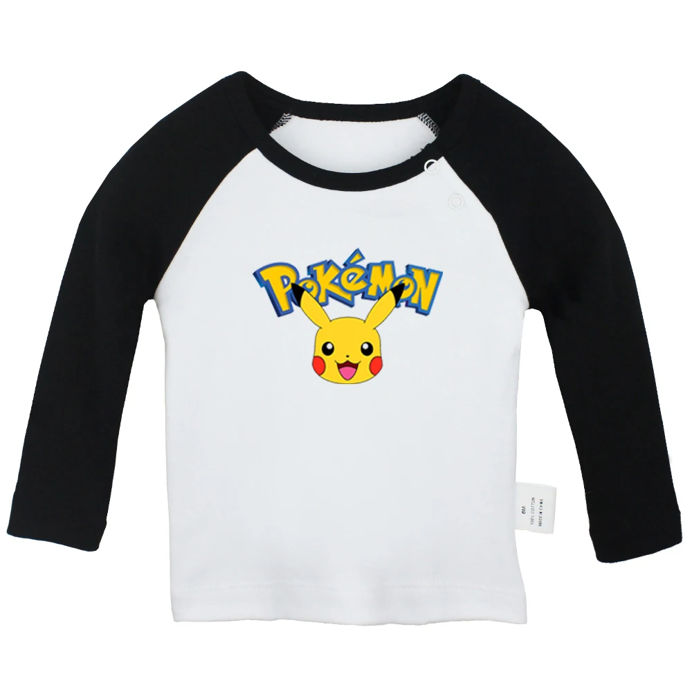 Милые футболки для новорожденных с рисунком покемона, веселого покебол PIKACHU; футболки с длинными рукавами для малышей