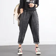 Винтажные повседневные свободные джинсы женские черные однотонные дикие Леди Плюс Размер эластичная талия длиной до щиколотки брюки ковбойские ретро джинсы Tide