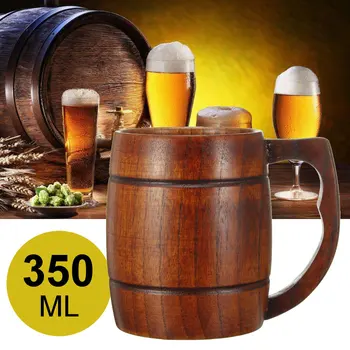

350ml Wooden Beer Cup Mug Retro Large Capacity Tea Water Drinking Mug Holder Drinkware Home Bar Kitchen Tools With Handle
