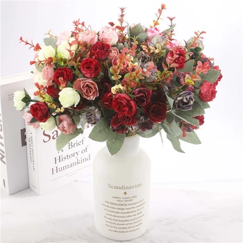 

1 Bouquet Fresh Artificial Rose Flowers 21 Heads Romantic DIY Fake Silk Floral For Wedding Party Home Decoration Festival Decor