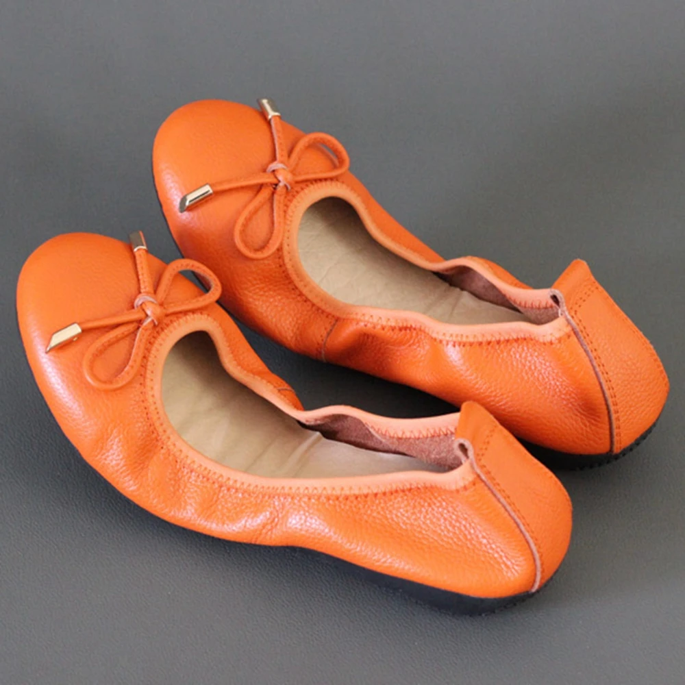Chueyz High Quality Genuine Leather Shallow Mouth Super Soft Bow Ballet Dance Flats For Women Breathable Solid Women's Shoes