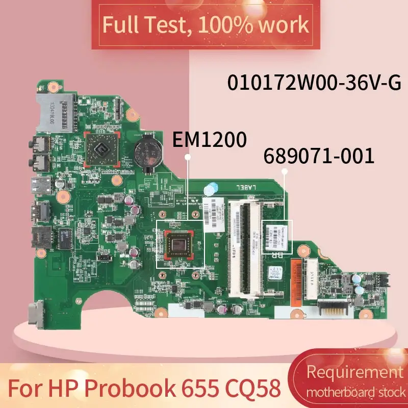 Материнская плата для ноутбука HP Probook 655 CQ58 010172W00 36V G 689071 001 DDR3 601 100% рабочий