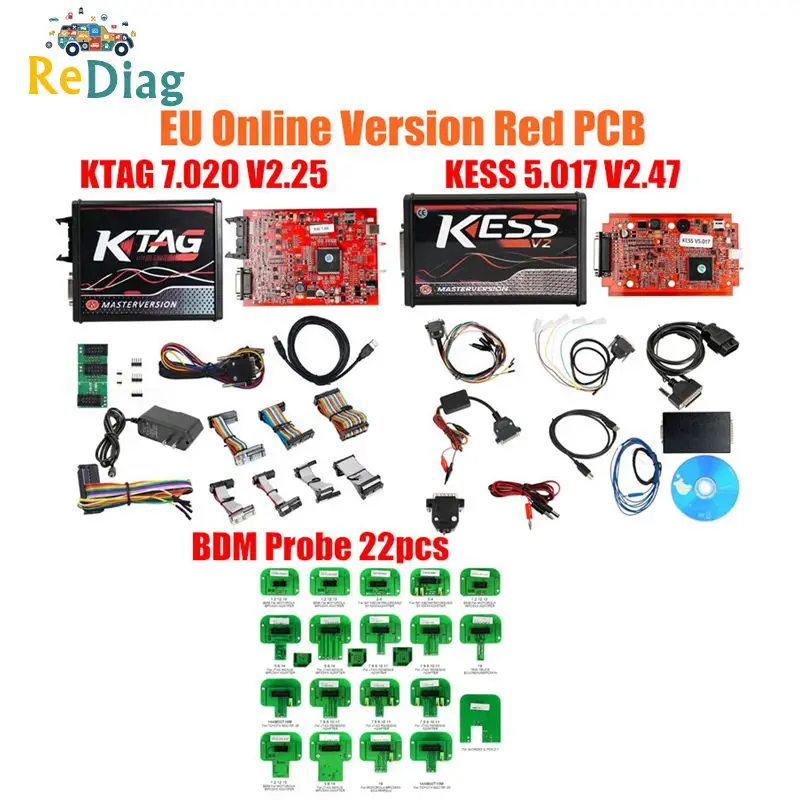 Высокое качество Master KESS V2.47 V5.017 K-tag V7.020 с рамой BDM зонд 22 шт. BDM100 FGTECH V54 0475 0386 K-Tag ECU чип подарки
