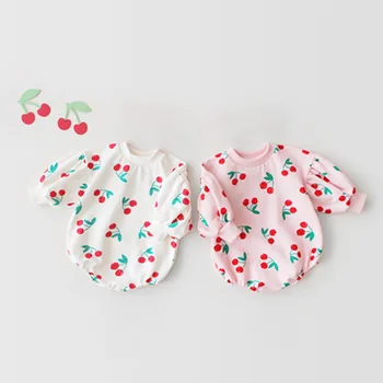 

Autumn Baby Girl Bodysuits Long-sleeved Cotton Jacket With Cherry Printing For Autumn Infants Baby Girl Clothes