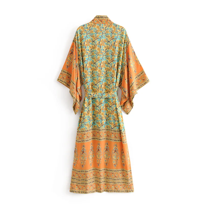 Vintage chic women print bat sleeve beach Bohemian dresses Kimono Ladies V neck Tassel Summer Boho dress vestidos|Платья| |