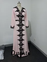 Pink Moroccan Kaftan Mother Bride Dresses Appliques Arabic Simple Muslim Special Occasion Formal Party Gown