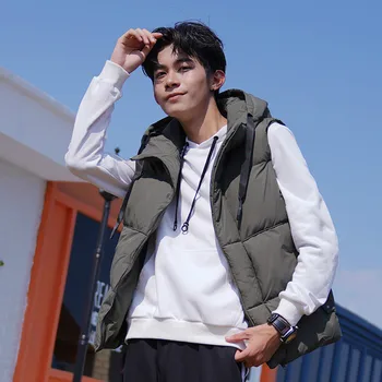 

Casual Cotton Hooded Vest Male Dark Green Sleeveless Jacket Mens Plus Size Slim Thick Boys Sports Vest Winter Waistcoat Men 4xl