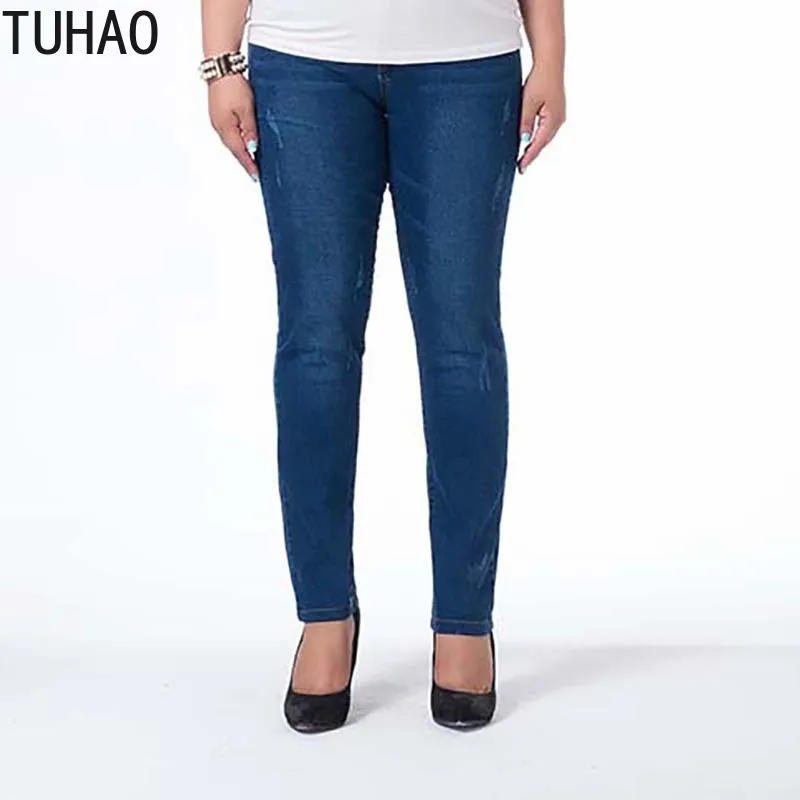 TUHAO Autumn Winter Jeans for Women High Waist Pants for Women Large Size 7XL 6XL 5XL Skinny Jeans Woman Denim Office Trousers