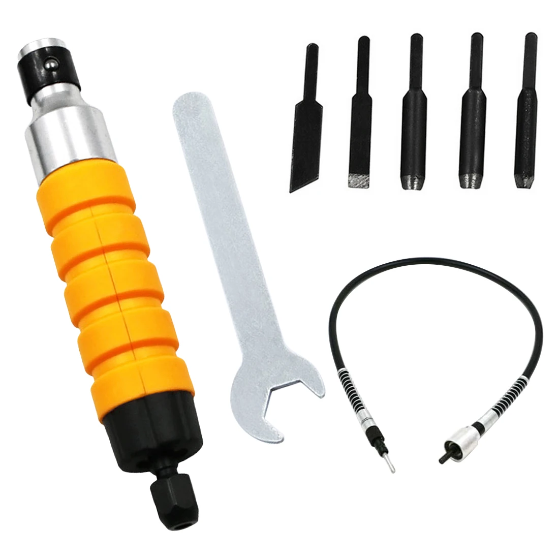 

1 Set Wood Chisel Carving Tool Set Furniture Wood Carving Tool Electric Chisel+5 Carving Tips Wrench Flexible Flex Shaft