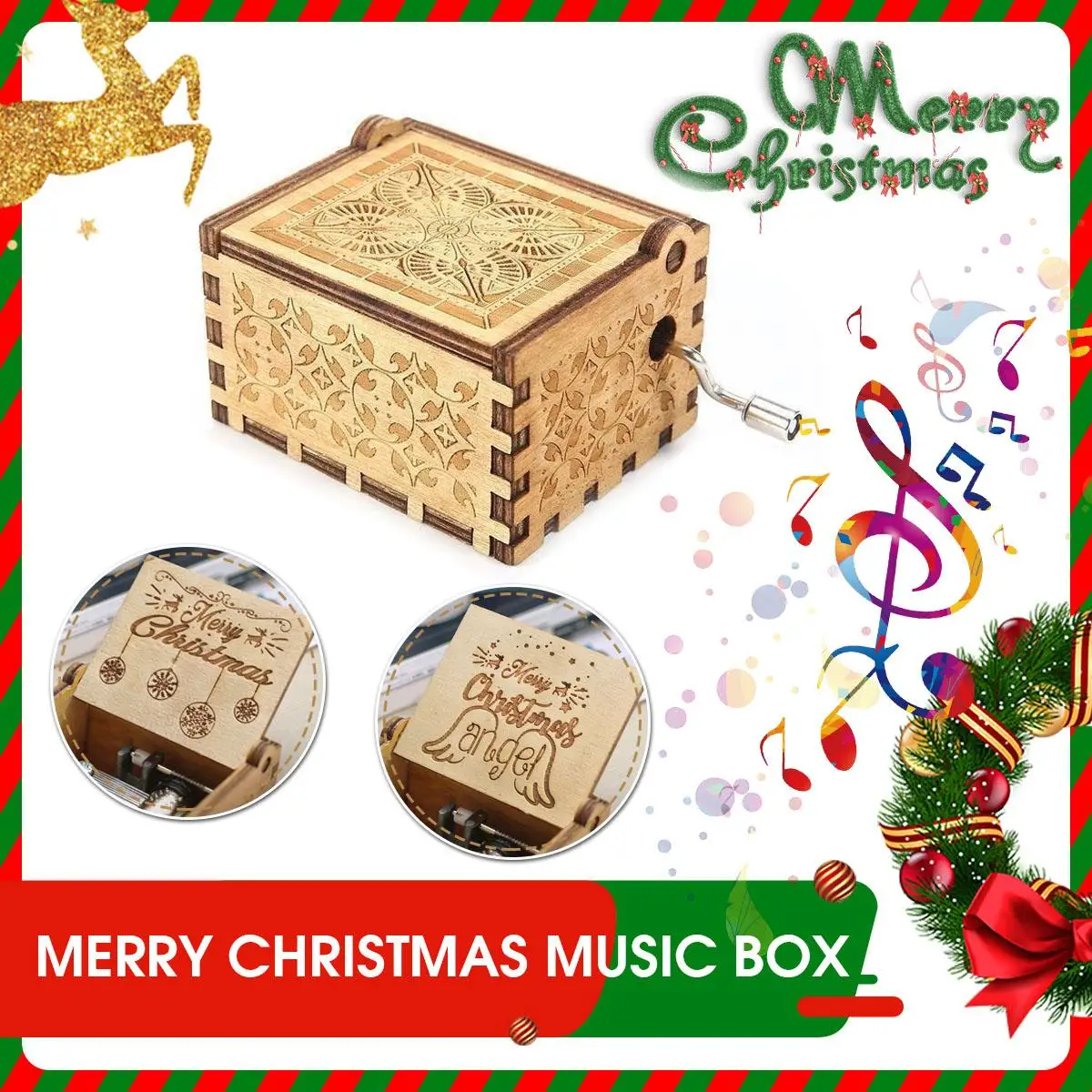 Античный резной деревянный рукоятка Merry Christmas музыкальная шкатулка подарок на день рождения Шкатулка анонимичность украшения