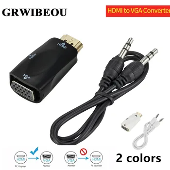 

Grwibeou Male to Female Hot HDMI to VGA Adapter HD 1080P Audio Cable Converter For PC Laptop TV Box Computer Display Projector
