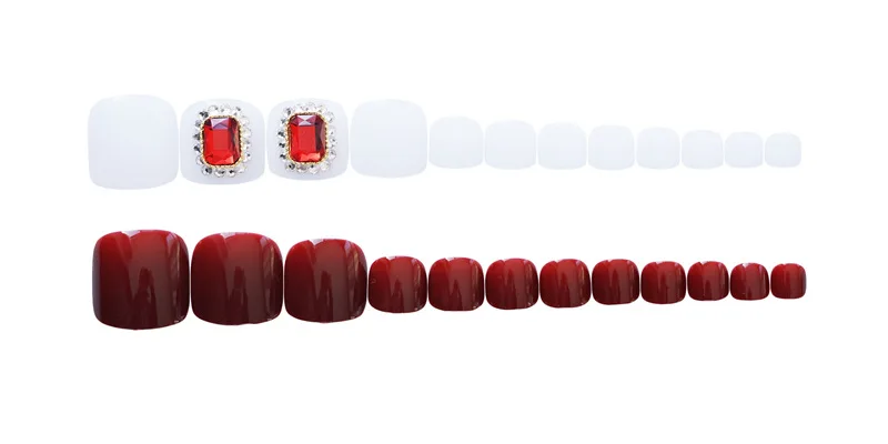Wine Ruby Jump Nails Square Head Short Paragraph Manicure Accessorie Summer Bride's Fake Toenail Patch Nail Art