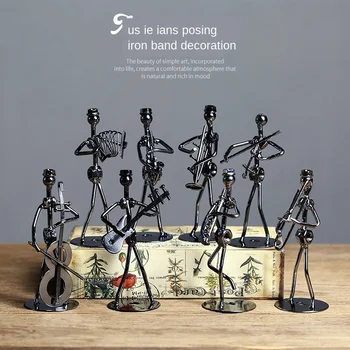 

Iron Mini Band Sculpture Musical Miniature Figurines Ornament Iron Music Man Figurines Vintage Home Decoration Christmas Gift