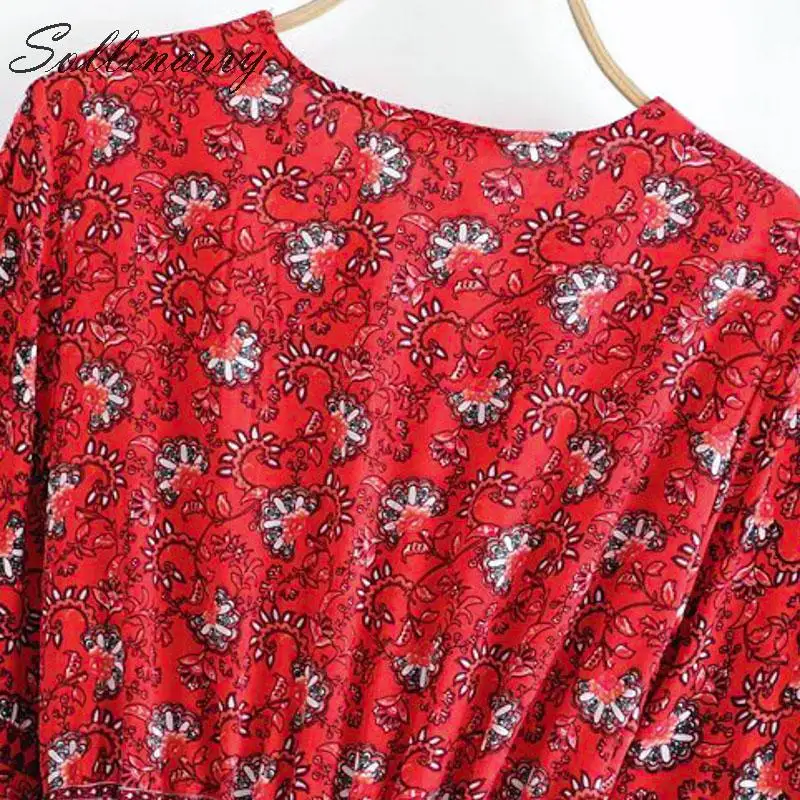 Sollinarr Boho Цветочные женские летние платья, праздничное повседневное короткое платье на завязках, женское модное платье с высокой талией и v-образным вырезом, Vestido