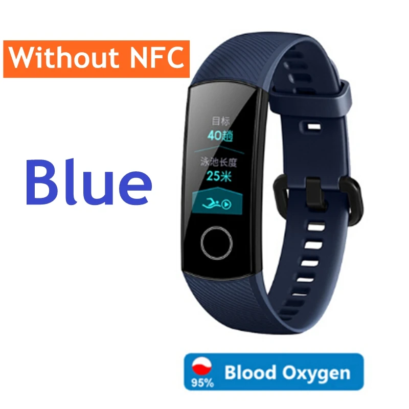 NFC версия huawei Honor Band 5, смарт-браслет, оксиметр, 4 цвета, экран, плавающий ход, Обнаружение сна, монитор Honor Band 5, синий, розовый, зеленый - Цвет: Blue honor band 5