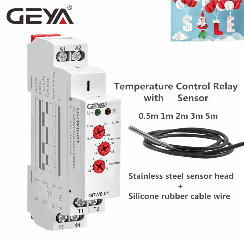 GEYA din-рейку Тип отопления охлаждения Temerature реле управления с датчиком AC/DC24V-240V 16A электронные реле
