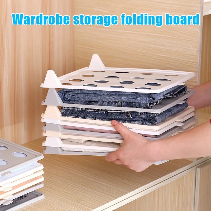 Hot 5pcs Foldable Stackable Folded T-Shirt Clothing Organizer Fold Sort Laundry System for Wardrobe PLD