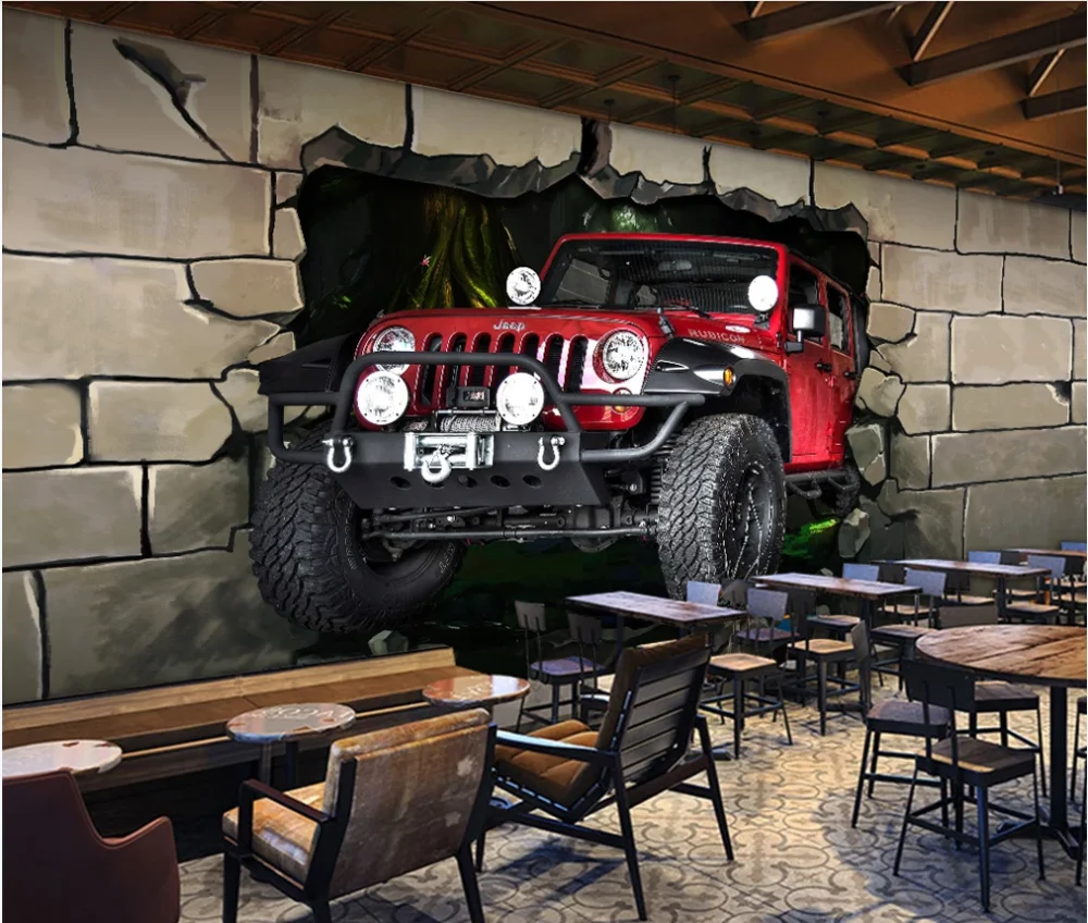 

Customized large wallpaper 3D mural car broken wall 3D personalized wallpaper wallpaper ktv background wall wall covering