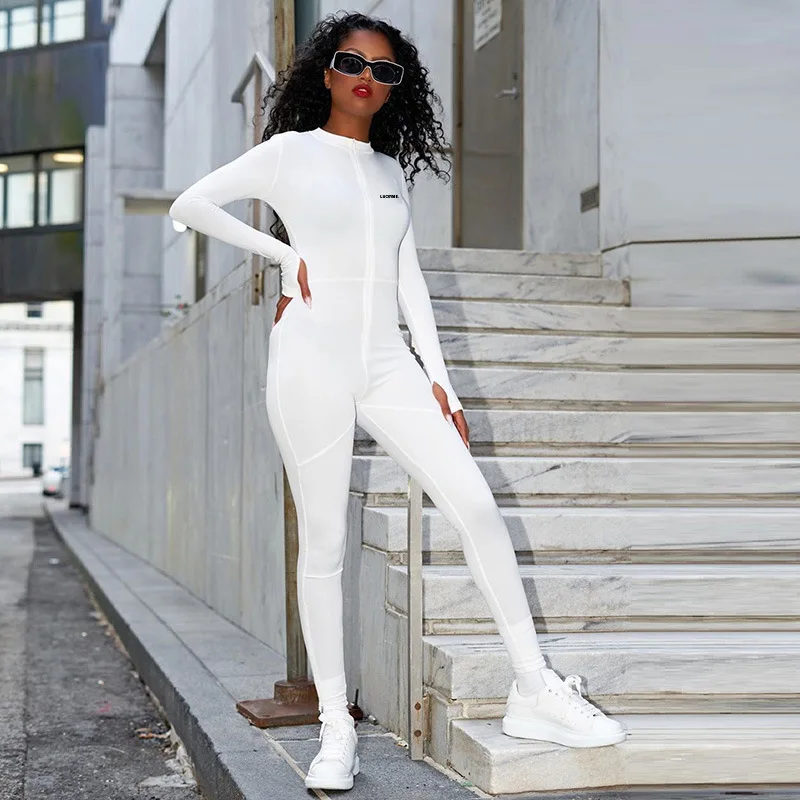 

Women Autumn Jumpsuits Fashion Casual Sports Bodycon Full Sleeve Zipper Skinny Elastic Jump suit One-piece Bodysuits Rompers
