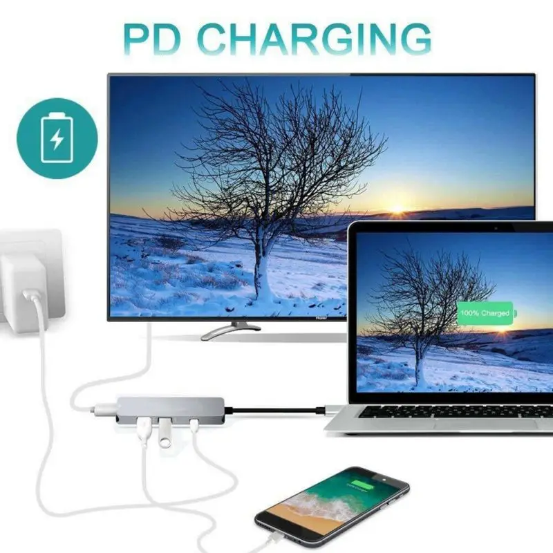 4 в 1 концентратор адаптер USB C к HDMI адаптер с 4K USB-C к USB 3,0 type C к USB 2,0 100 Вт PD зарядное устройство для MacBook Pro /