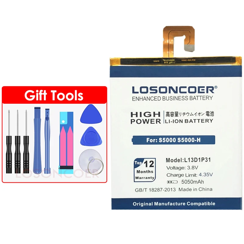 Losoncoer 5050 мА/ч, L13D1P31 Батарея для lenovo Pad A3500 S5000 S5000-H tab 2 A7 A7-30 A7-10F A7-20F Батарейки+ номер для отслеживания