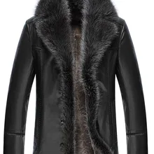 Прилив человек цельные кожаные Для Мужчин's средней длины искусственный меховой воротник Для мужчин Искусственная Кожа PU Кожаная куртка Для мужчин теплые пальто с мехом высокого endfur