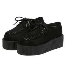 Zapatos informales para mujer Harajuku, tacones de plataforma, zapatos de plataforma cómodos Creepers, zapatos de moda con cordones Vintage, zapatos negros Harajuku