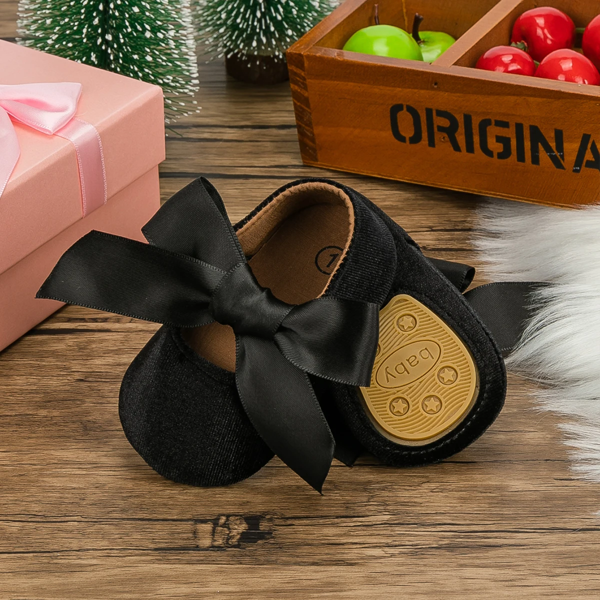 KIDSUN Baby Shoes Girls Princess Shoes Infant Toddler Non-slip Flat Soft-sole Cotton Rubber Cute Bow-knot First Walkers Newborn 4