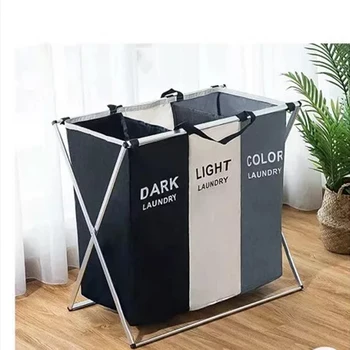 

Water proof three grid laundry organizer bag dirty laundry hamper Collapsible home laundry basket storage bag