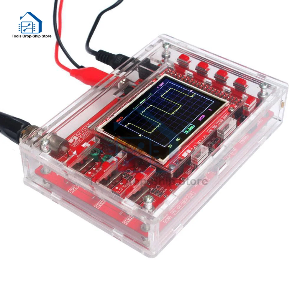 Fully Assembled Digital Oscilloscope 2.4" TFT LCD Display with Alligator Probe Test Clip Transparent Acrylic Case for DSOO138 2