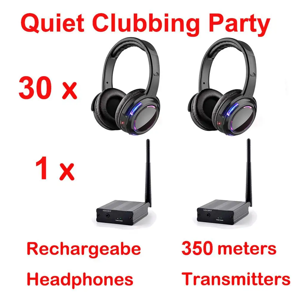 Беспроводные наушники Silent Disco compete system черные светодиодные тихий комплект для