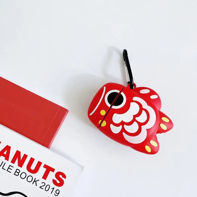 Cute Carp Pattern Protective Case Silicone Cover with Carabiner for AirPods 1/2 for smart watch
