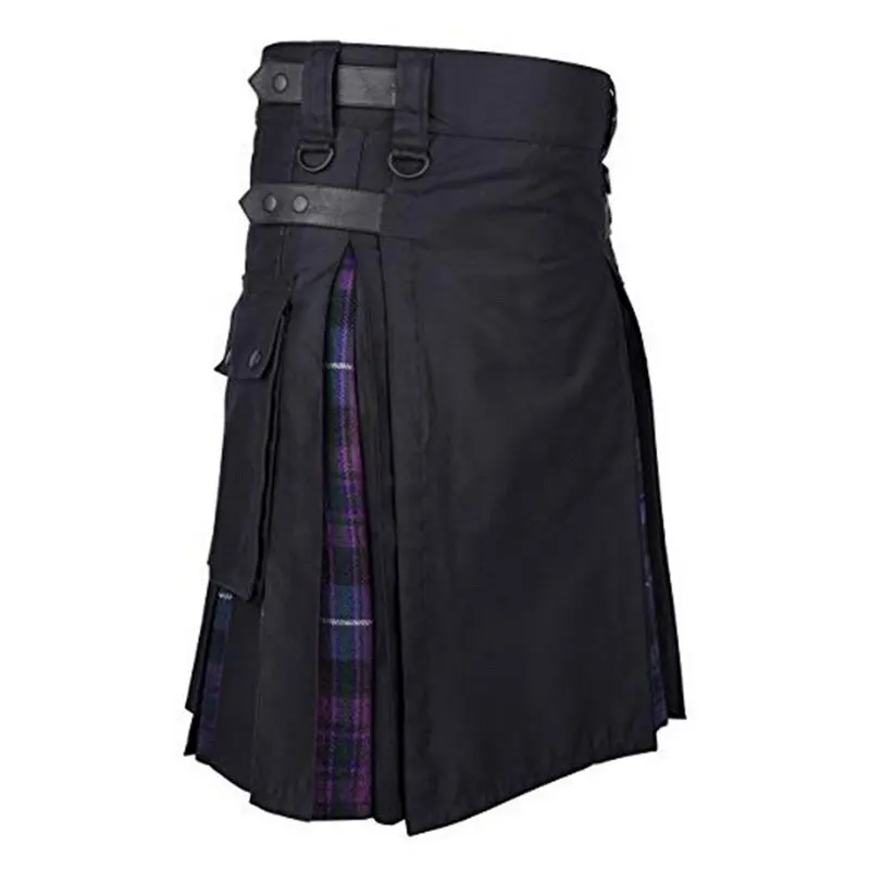 MJartoria шотландские мужские Kilt традиционный ремень в клетку плиссированные двусторонние цепи коричневый готический панк шотландские брюки юбка