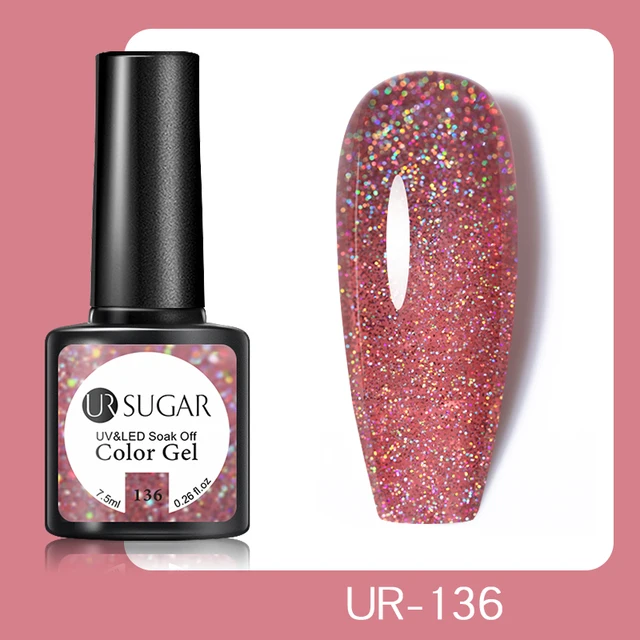 UR SUGAR 7.5ml Pink Reflective Glitter Gel Nail Polish Silver Purple Sequins Soak Off UV Gel Nail Art Manicuring Nail Gel UR-136