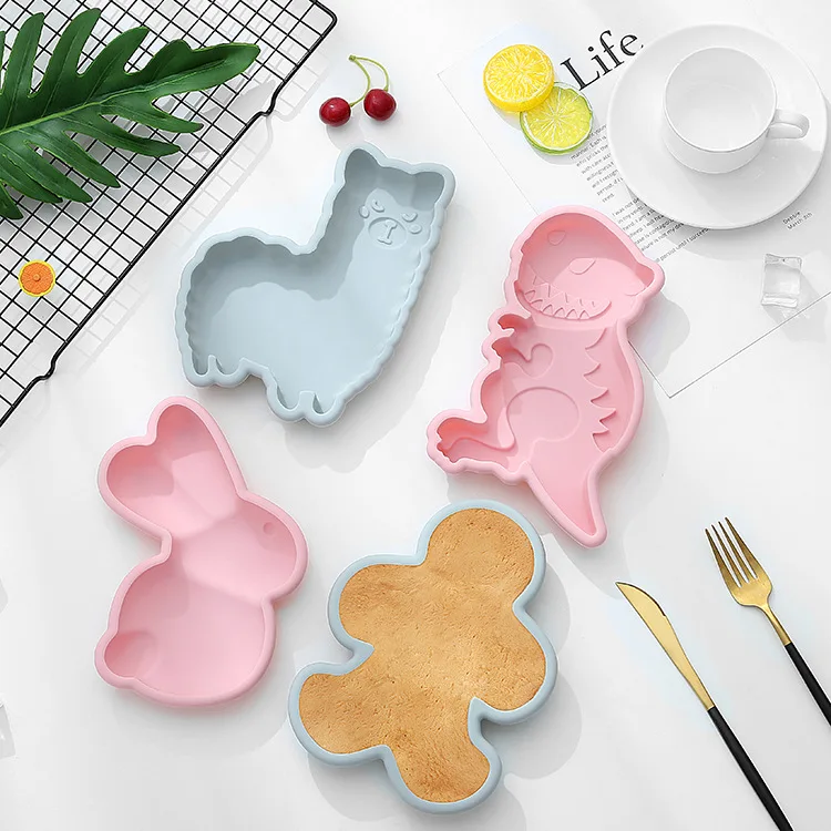

Cartoon Rainbow Silicone Cake Mold Alpaca Bunny Dinosaur Baking Layered bakeware High temperature baking 6 inches Kitchenware