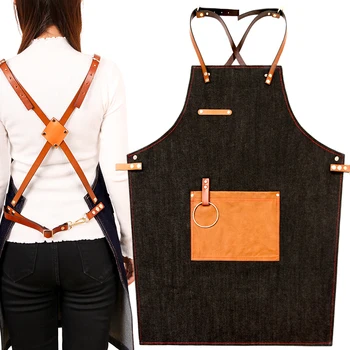 

Denim apron Korean fashion custom logo printing barista Chinese restaurant hairdresser overalls painting men and women