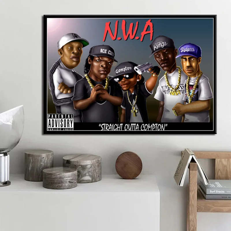 N. W. A хип-хоп для музыкальных выступлений, для чтения рэпа звезда ледяной куб Dr. Dre Eazy-E Старая школа искусства живопись Шелковый Холст плакат настенный домашний декор