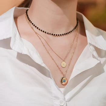 

New Necklace 2020 Stainless Steel Necklaces for Women Multi-layer Chain Eight Mans Star Round Pendant Necklace Jewelry Wholesale