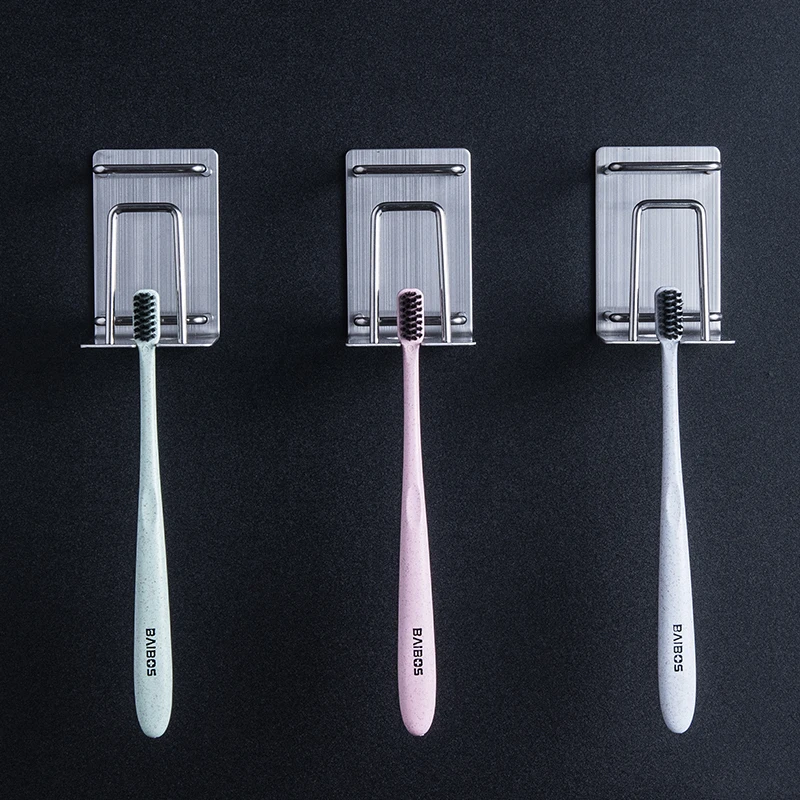 Toothbrush Holder Waterproof 304 Stainless Steel Organizer Bathroom Shower Toothbrush Shelf Self-Adhesive Cup Holder Storage