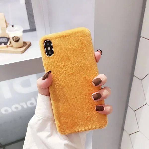 Yellow Зимний теплый плюшевый чехол для телефона Apple iPhone 11 Pro Max X XR XS Max 7 8 6 6S Plus задняя крышка Капа Fundas - Цвет: Yellow