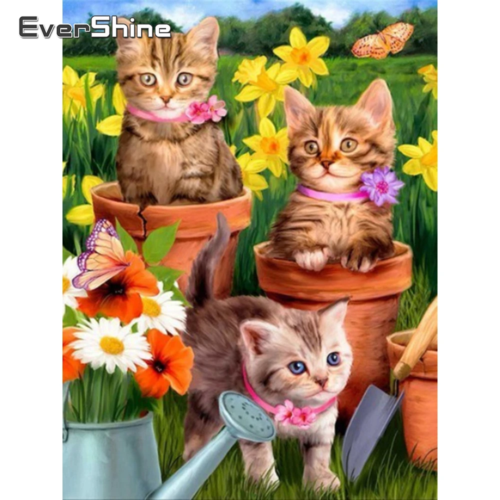 Evershine 5D DIY алмазная мозаика животные Полная площадь стразы алмазная вышивка кошки вышивка крестиком украшения для дома