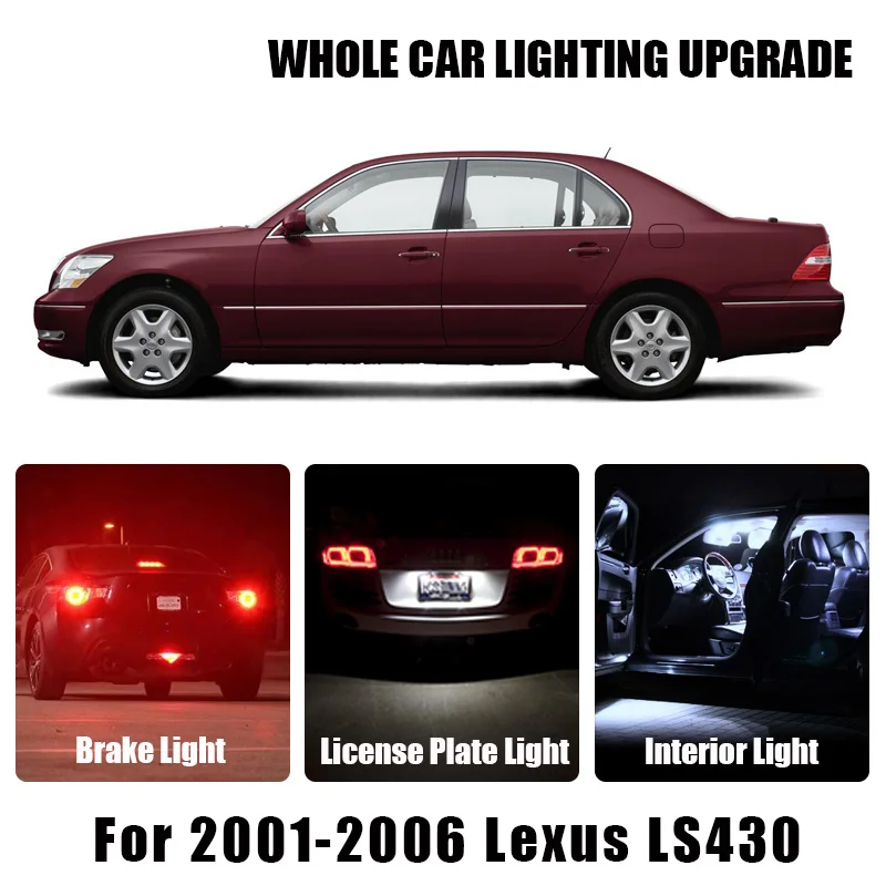 

Reverse Light Turn Signal Interior LED Light Brake Bulbs For 2001-2006 Lexus LS430 White Amber Car Parking License Plate Light