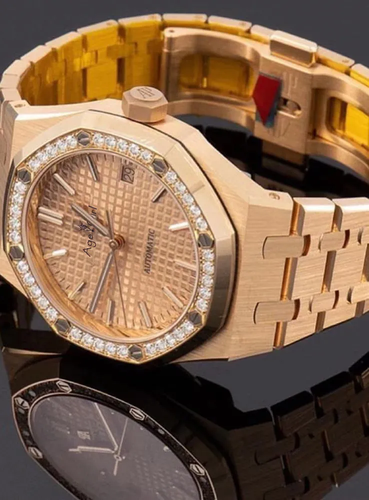 

Luxury Brand New Men Automatic Mechanical Yellow Gold Limited Luminous Diamonds Bezel Crystal Sapphire Glass Back Limited Watch