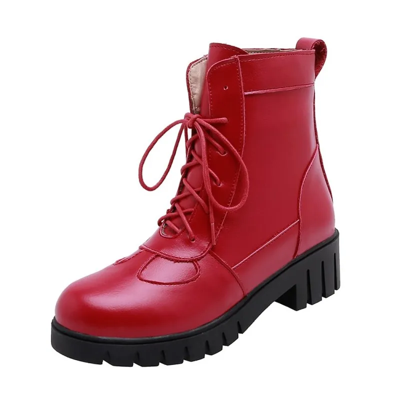 

KALENMOS Autumn Winter Shoes Women Boots Mid Heel Platform Motorcycle Boots Ladies Shoes Block Heel Black Short Boots Size 33-43
